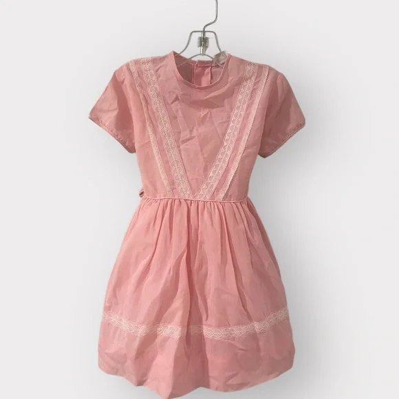 Vintage Dresses | Vintage 60s Cinderella Pink Cotton & Eyelet Girls 4t Dress | Color: Pink/White | Size: 4tg | Miduff's Closet